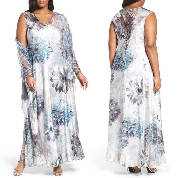 Komarov Corset Back Charmeuse Gown Dress in Bloom Lace Up Back Womens Size XL - Picture 1 of 8